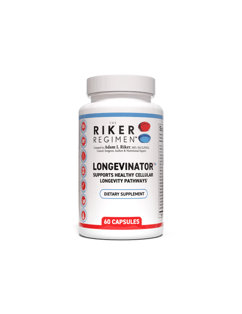 LONGEVINATOR longevity and anti-aging supplement bottle from The Riker Regimen.