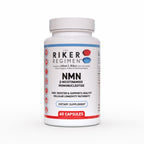 NMN nicotinamide mononucleotide supplement bottle by The Riker Regimen for NAD+ levels, cellular energy and healthy aging support.