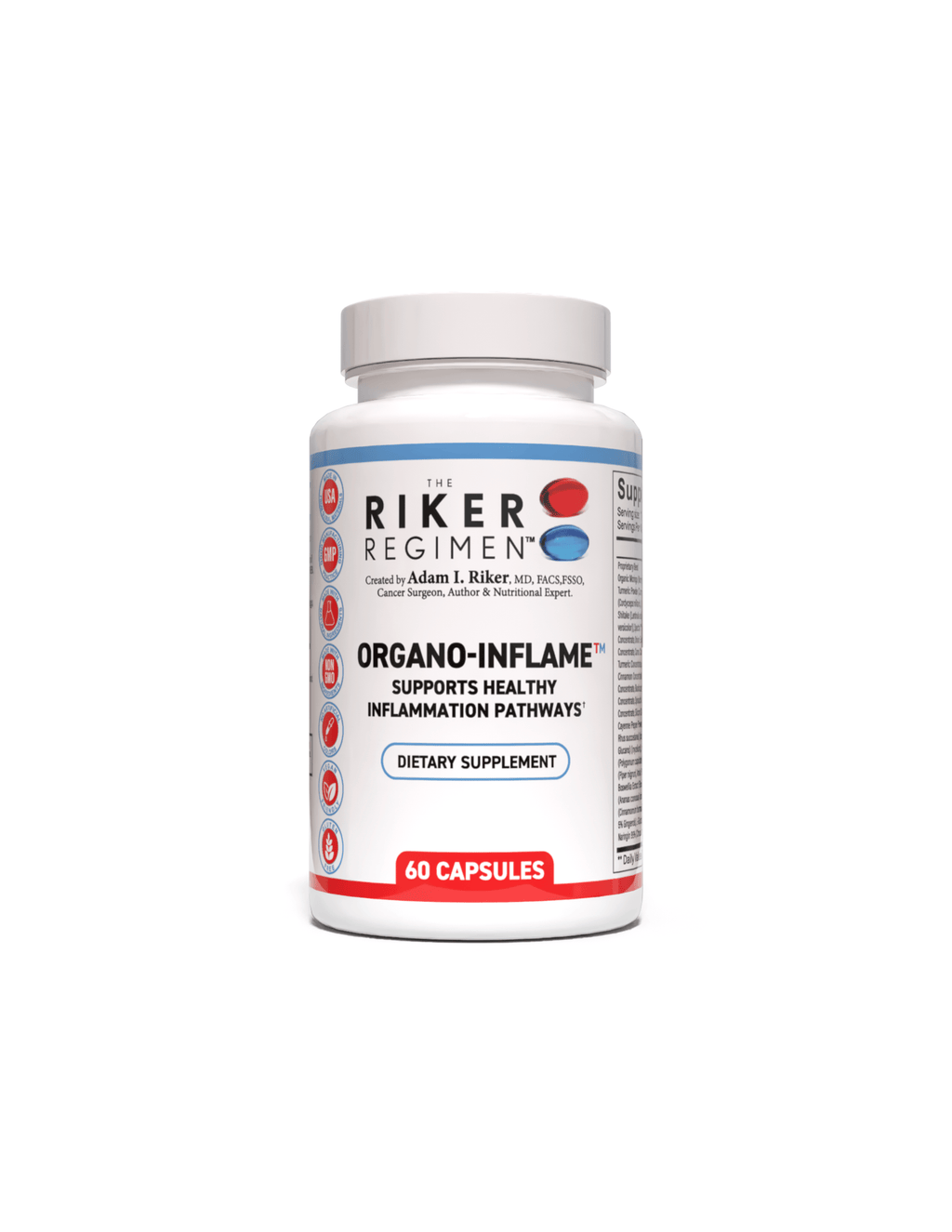 ORGANO-INFLAME natural supplement bottle by The Riker Regimen for healthy inflammatory response support.
