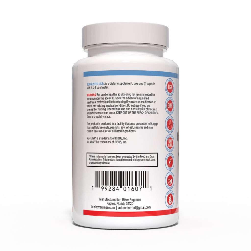 ORGANO-CALM stress relief and relaxation supplement bottle, left view, by The Riker Regimen.