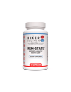 REM-STATE natural sleep aid supplement bottle from The Riker Regimen for restful sleep and recovery.